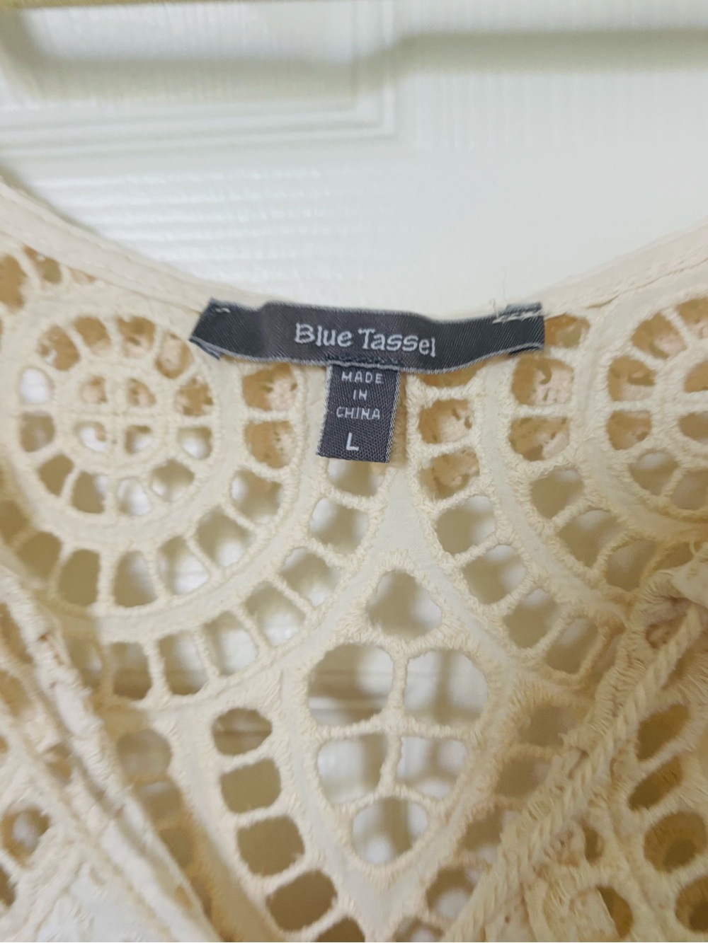 Blue Tassel Cream Crochet Camisole - Lightweight Layering Top